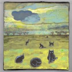Cats in the desert painting acrylics OOAK original