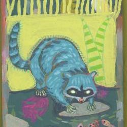 A Raccoons life original acrylic painting on wood